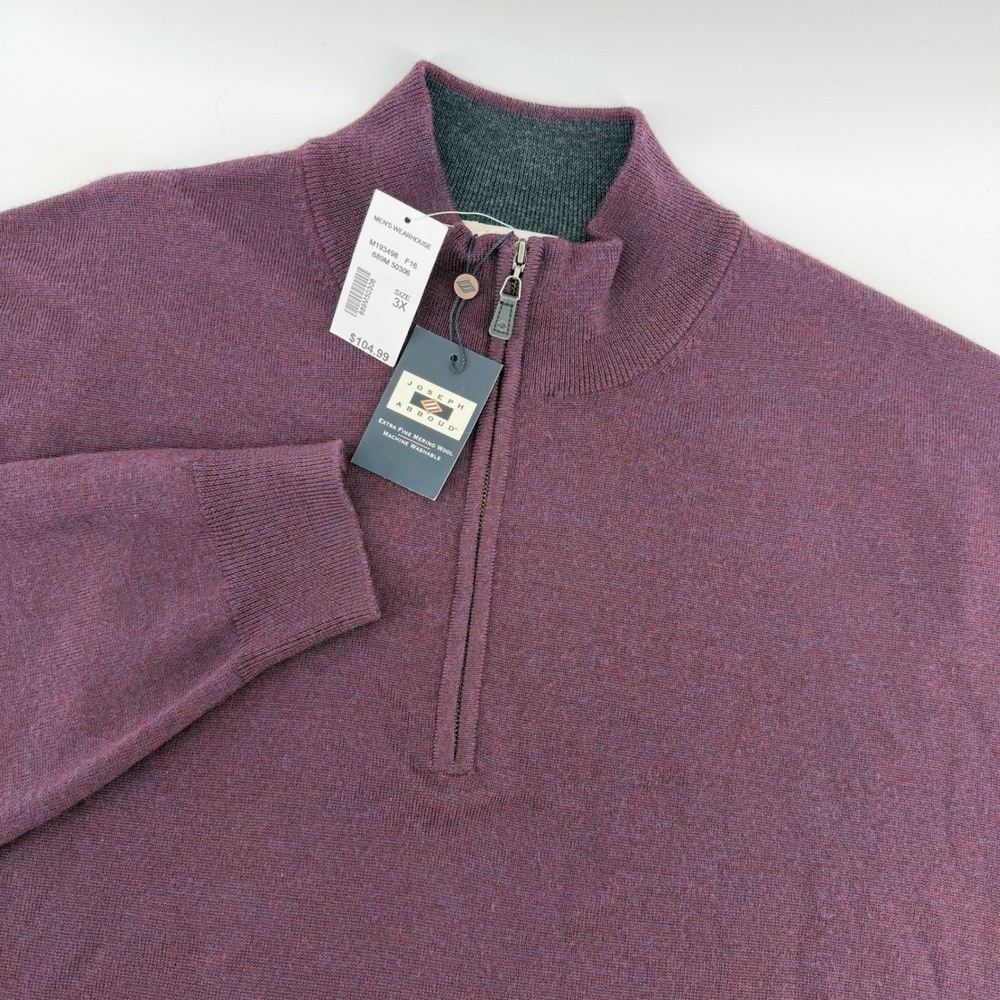 Joseph Abboud Mens 3X Extra Fine Merino Wool Quarter Zip Sweater Burgundy 689M